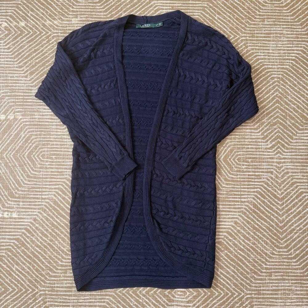 Lauren Ralph Lauren Navy Cable Knit Open Front Cardigan Womens S/M